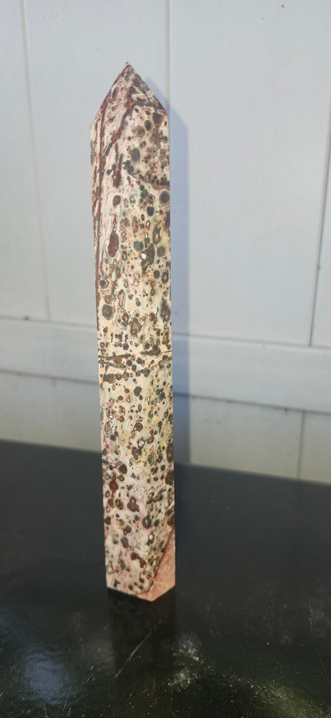 Leopard skin jasper tower! 9 inches tall, 14 ounces