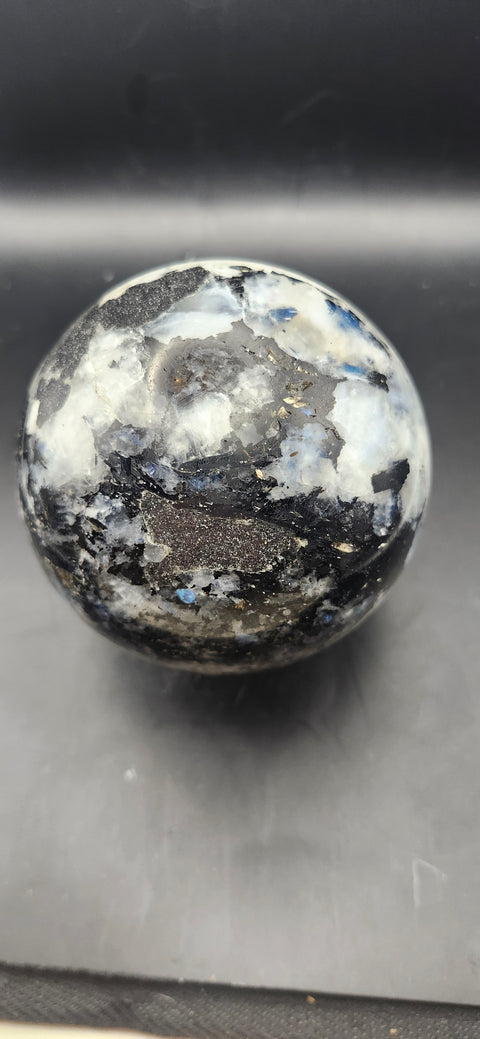 Rainbow moonstone sphere! 83.3mm, 3.27 inches, 1.13 pounds