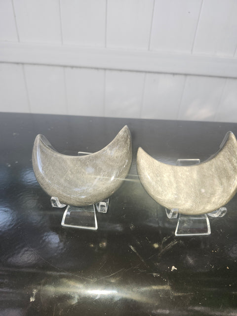 Silver obsidian moon! 4.7 ounces, 3.4 inches long, 1.5 wide