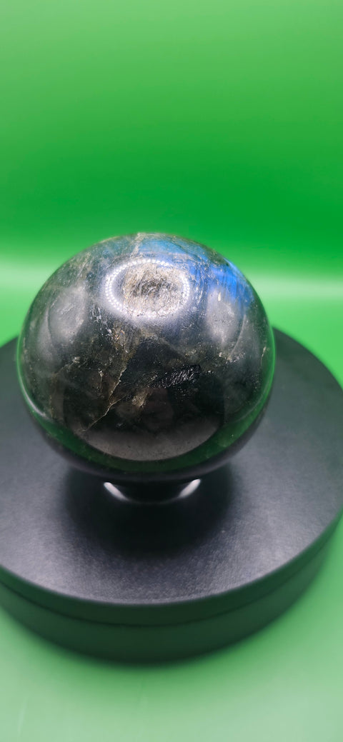 Labradorite sphere! 65mm, 2.5 inches, 14 ounces blue flash