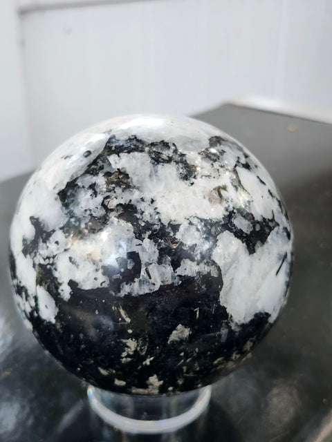 Rainbow moonstone sphere! 2.7 pounds, 90mm, 3.55 inches