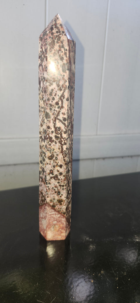 Leopard skin jasper tower! 9 inches tall, 14 ounces