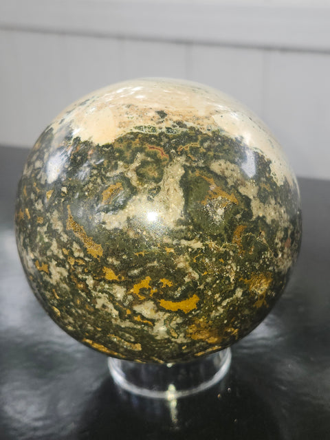 Ocean jasper sphere! 93mm, 3.66 inches, 2.6 pounds
