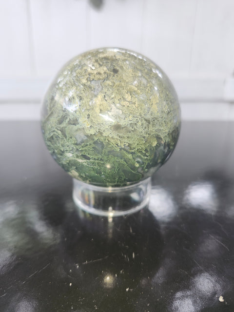 Moss agate sphere! 15 ounces, 68.7mm, 2.70 inches