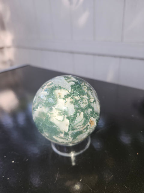 Moss agate sphere! 15 ounce, 68.1mm, 2.68 inch