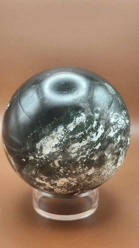 Moss agate sphere. 81.4mm,.3.20 inches, 1.9 inches