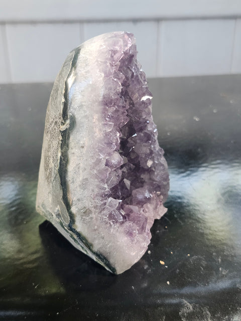 Amethyst cut base free form! 13.6 ounces, 3.2 inches tall, 2.7 wide