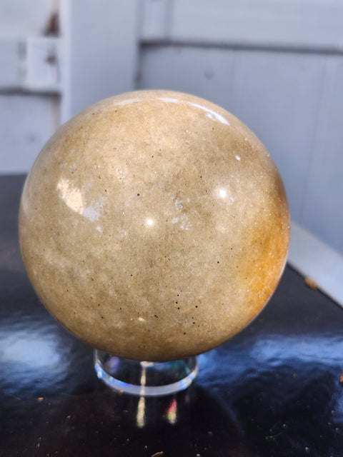 Green and gold aventurine sphere with silver flash 1.4 pounds, 74mm