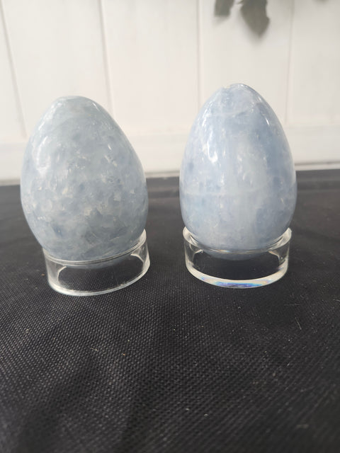 Blue calcite egg, 7 ounces, 3 inches tall