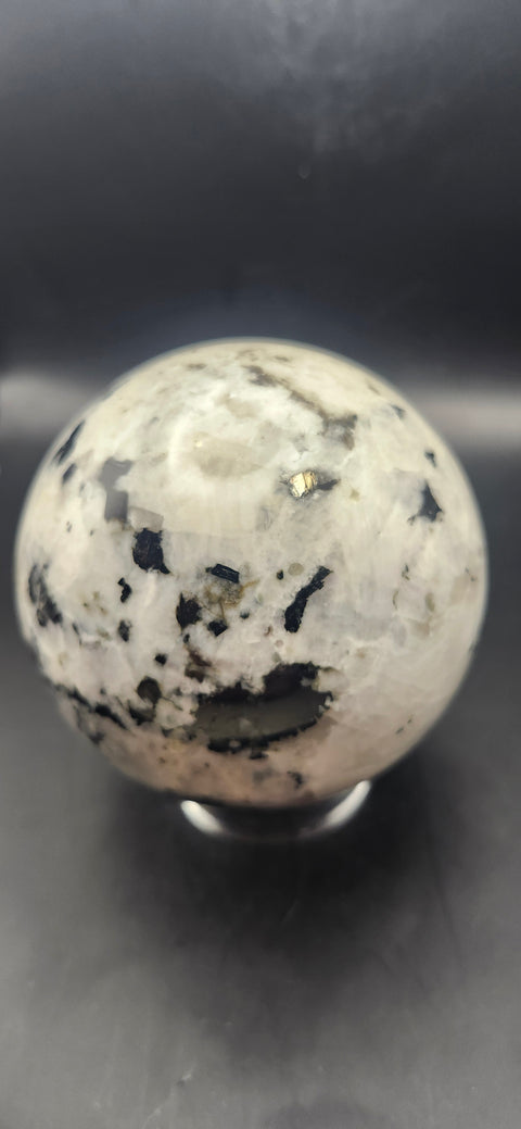 Rainbow moonstone sphere! 82.8mm, 3.26 inches, 1.12 pounds