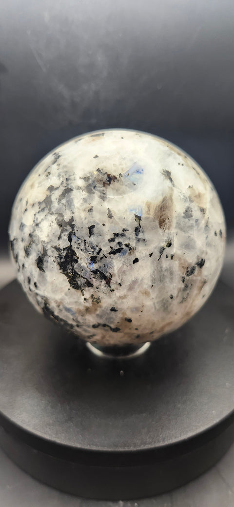 Rainbow moonstone sphere! 83mm, 3.26 inches, 1.14 pounds