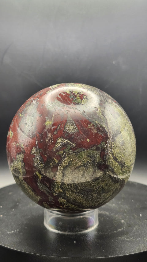 Dragon bloodstone sphere 73.2mm, 2.87 inches, 1.5 pounds