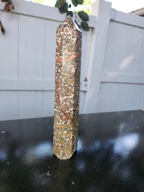 Leopard skin jasper tower! 1.1 pounds, 8.5 inches tall