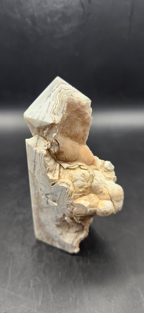 Crazy lace agate druzy free form tower! 3.2 ounces, 3.25 inches