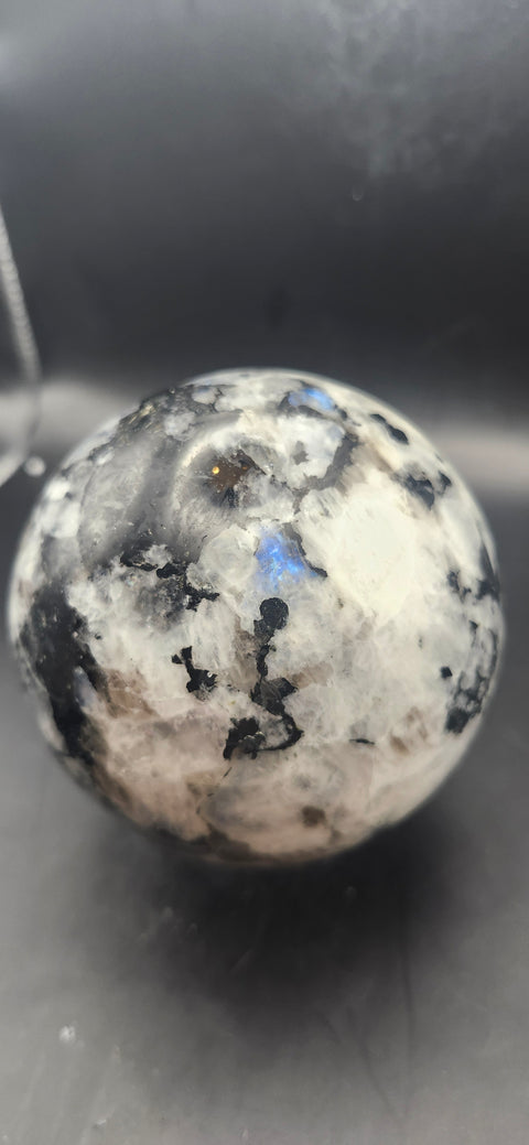 Rainbow moonstone sphere! 82mm, 3.22 inches, 1.12 pounds