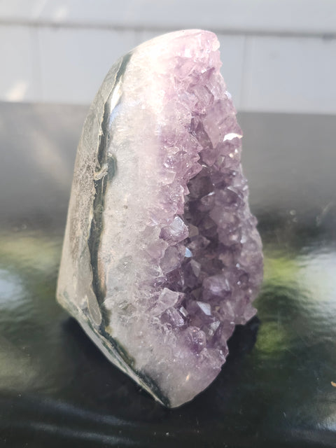 Amethyst cut base free form! 13.6 ounces, 3.2 inches tall, 2.7 wide