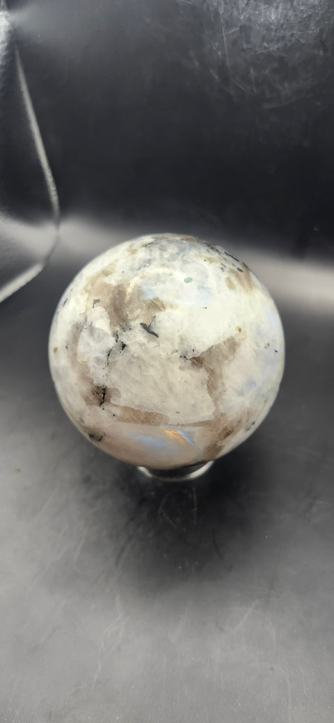 Rainbow moonstone sphere! 73mm, 2.8 inches, 1.3 pounds