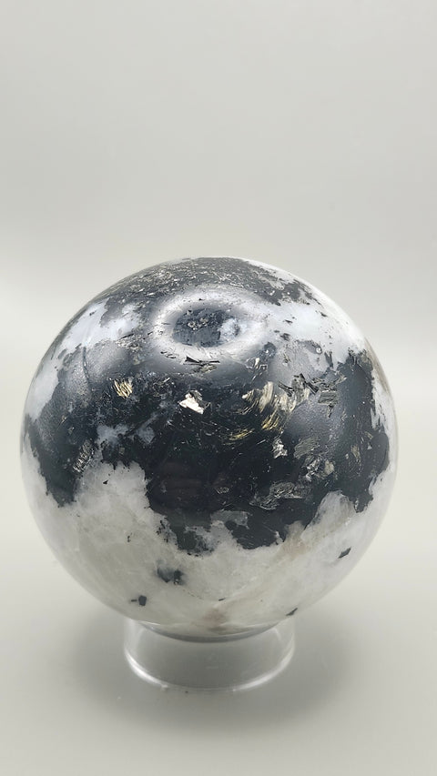 Rainbow moonstone sphere 65.2 mm, 2.56 inches, 13.4 ounces