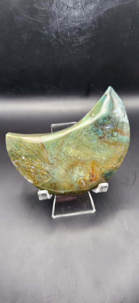 Green jasper moon! 10 ounces, 4 inches long