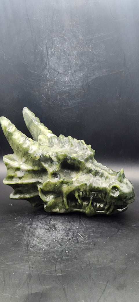 Nephrite dragon skull! 1.10 pounds, 4.5 inch head, 6 inch nose to horn