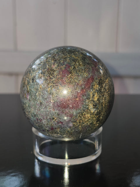 13 ounce ruby in kyanite sphere!! Uv reactive, 58 mm,2.3 inches