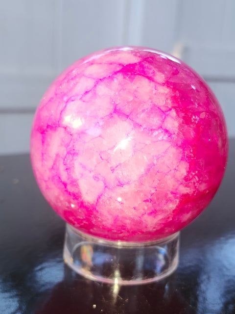Pink crackle quartz sphere! 71mm, 2.8 inches, 1.2 pounds