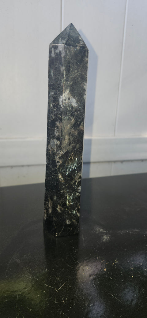 Large larvikite tower! 8 inches tall, 1.7 pounds!