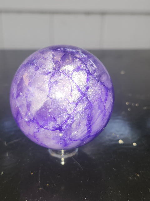 Purple crackle quartz sphere! 7.4 ounces, 53mm, 2.1 inches