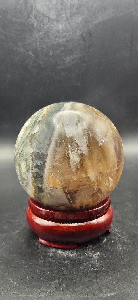 Florite/ ferruginous quartz sphere!! 15.7 ounces, 65.6mm, 2.5 inches