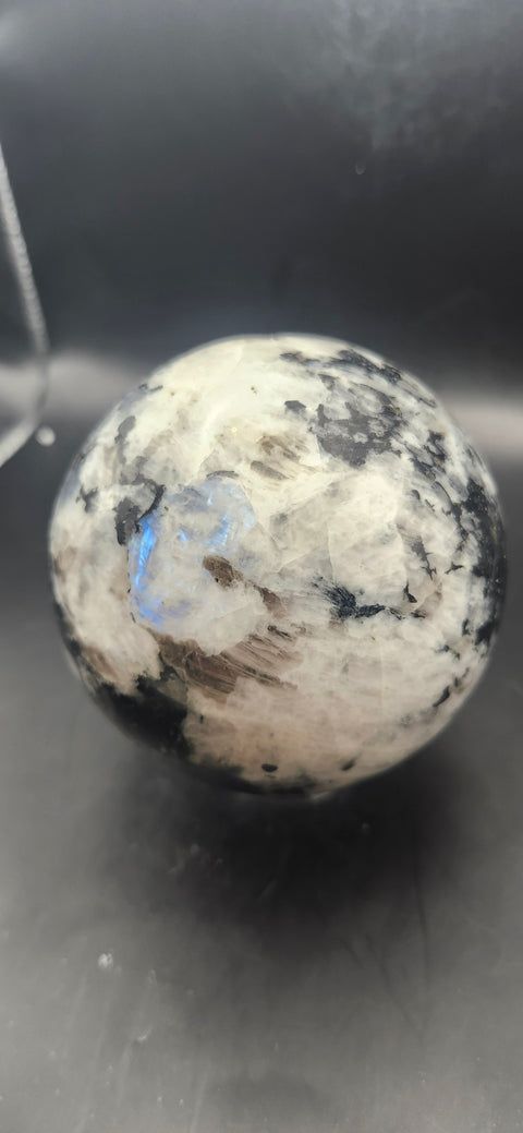 Rainbow moonstone sphere! 82mm, 3.22 inches, 1.12 pounds