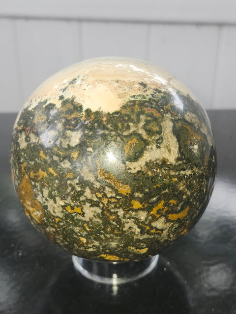 Ocean jasper sphere! 93mm, 3.66 inches, 2.6 pounds