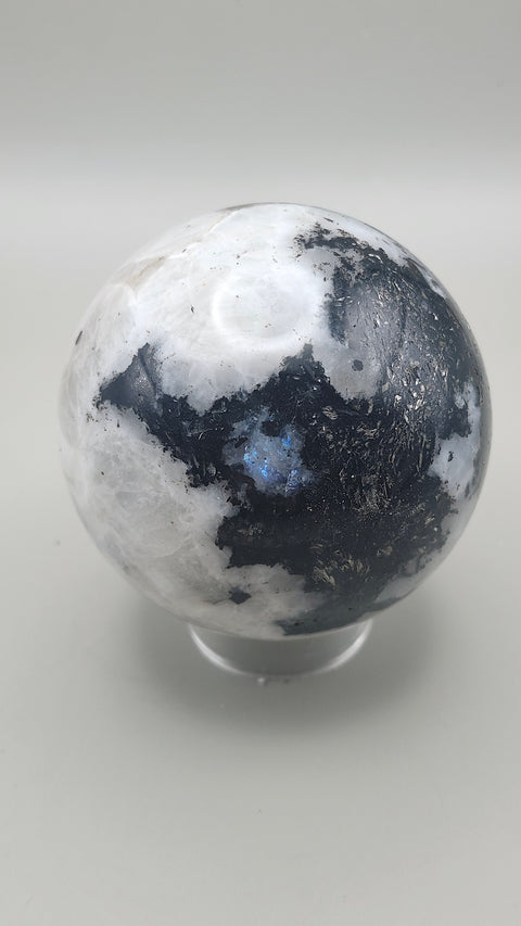 Rainbow moonstone sphere 65.2 mm, 2.56 inches, 13.4 ounces