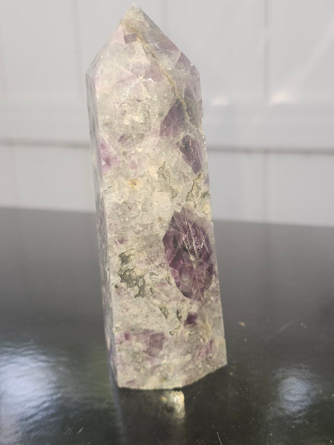 Opalized fluorite tower with pyrite spots!! 7.5 ounces, 4.3 inches
