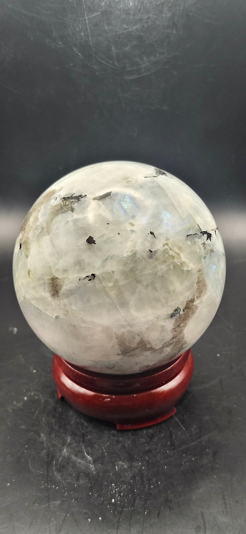 Rainbow moonstone sphere! 74mm, 2.9 inch, 1.4 pounds