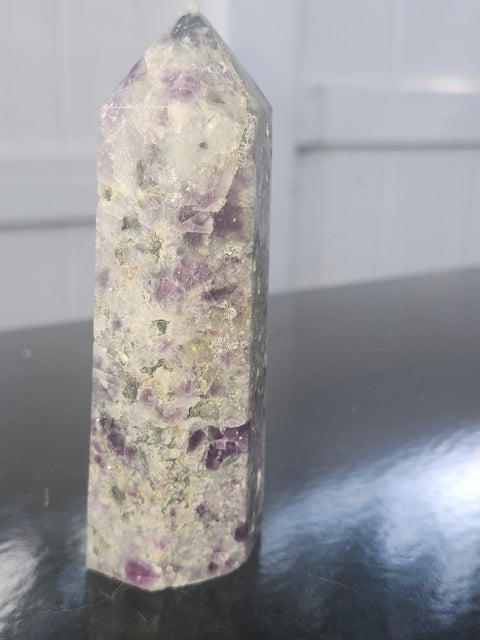 Opalized fluorite tower with pyrite spots!! 7.5 ounces, 4.3 inches