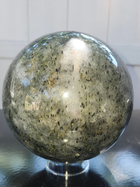 Massive larvikite sphere! 121mm, 4.8 inches, 5.8 pounds