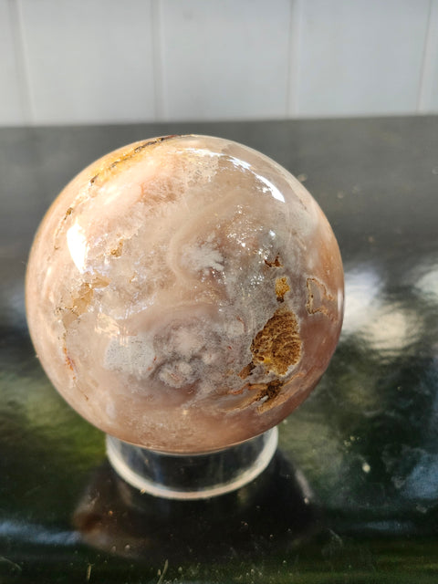 Druzy flower agate sphere! 74mm, 2.9 inches, 1.3 pounds