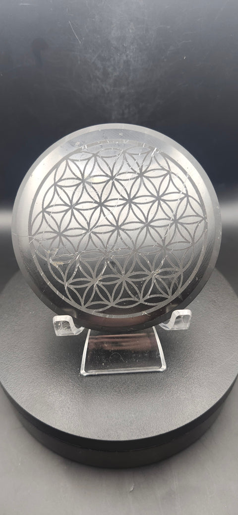 Shungite flower of life plate! 3.7 inches, 6 ounces