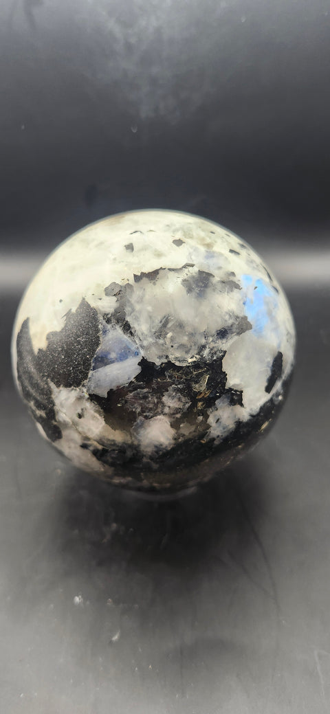 Rainbow moonstone sphere! 83.3mm, 3.27 inches, 1.13 pounds