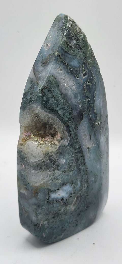 Druzy Moss agate tear tower! 5.5 inches 8.5 ounces