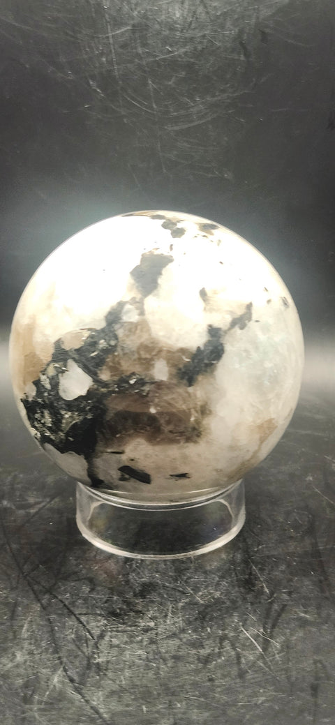 Rainbow moonstone sphere! 72.9mm, 2.8 inches, 1.3 pounds
