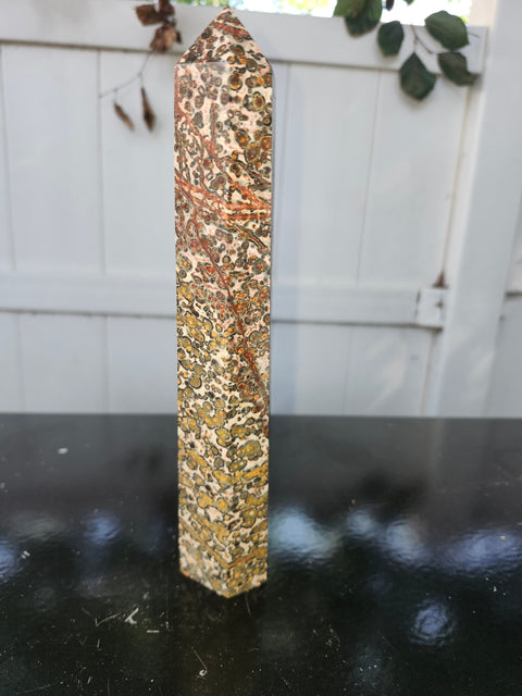Leopard skin jasper tower! 1.1 pounds, 8.5 inches tall