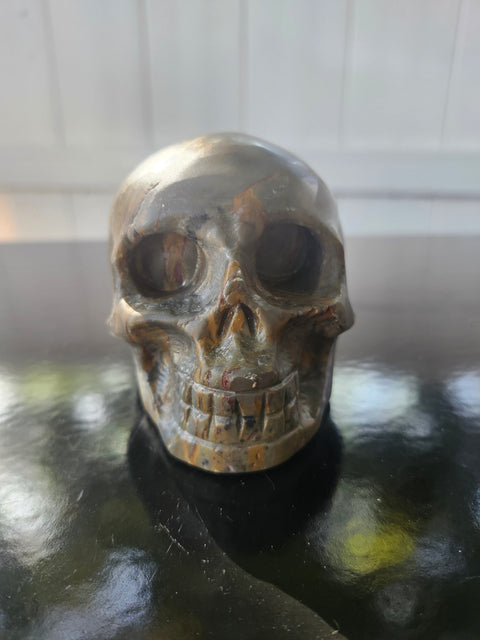 Green jasper skull, 1.4 pounds, 4 inches long, 3 inches tall, 3 inches wide