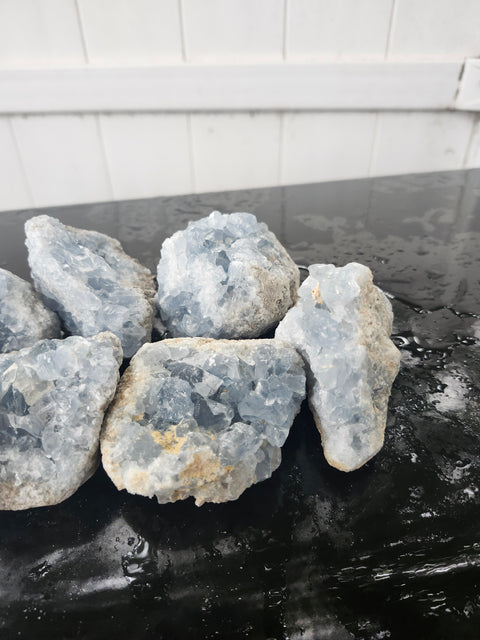 Blue calcite geode, clusters!! 6 too 8 ounces