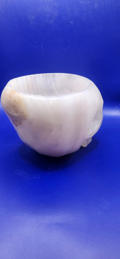 Striped calcite skull/ offering bowl! 2.10 pounds, 5 inches by 3.5 by 3