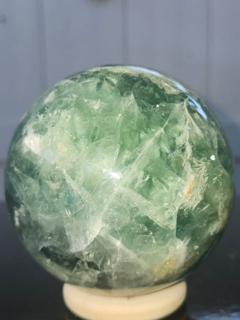 Snowflake florite sphere! 79mm, 3.13 inches, 1.15 pounds