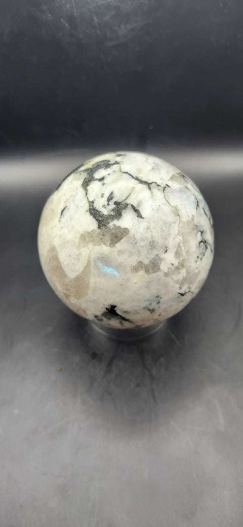 Rainbow moonstone sphere! 73.9mm, 2.9 inches, 1.4 pounds