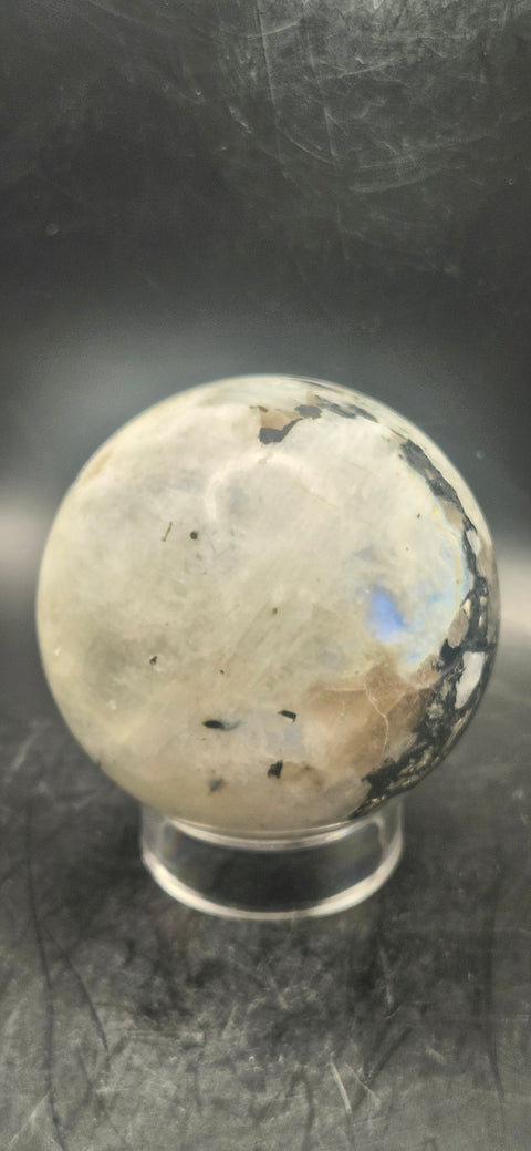 Rainbow moonstone sphere! 72.9mm, 2.8 inches, 1.3 pounds