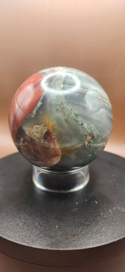 African bloodstone sphere! 73.5mm, 2.89 inches 1.4 pounds