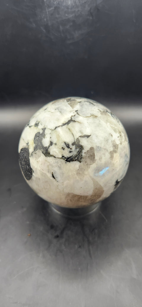 Rainbow moonstone sphere! 73.9mm, 2.9 inches, 1.4 pounds